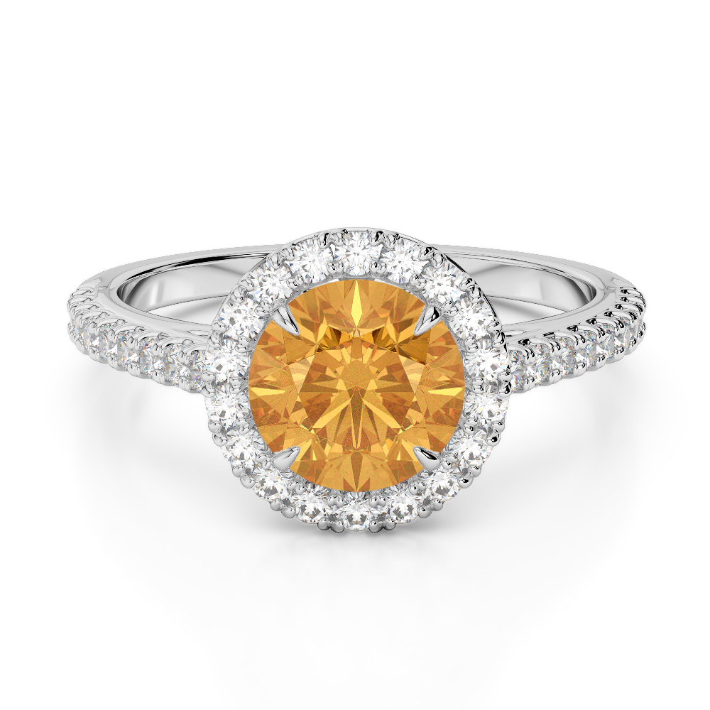 Gold / Platinum Round Cut Citrine and Diamond Engagement Ring AGDR-1215