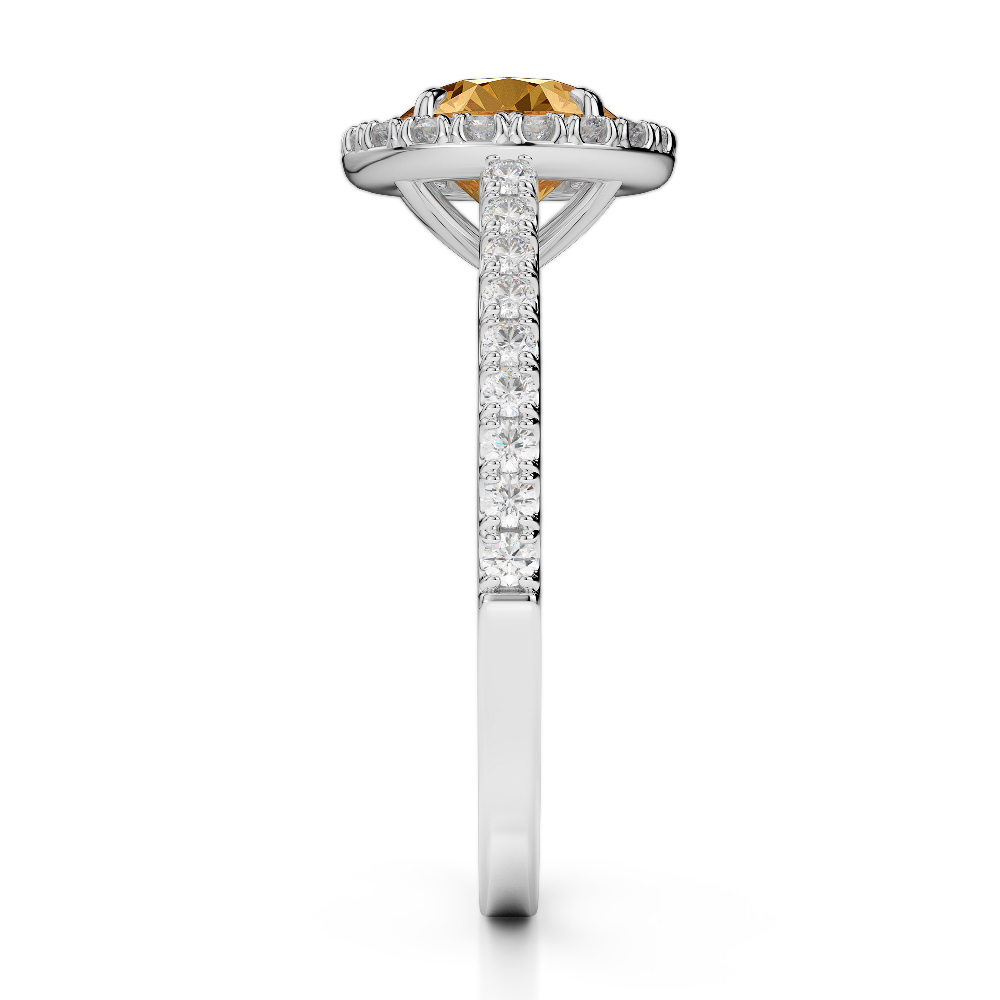 Gold / Platinum Round Cut Citrine and Diamond Engagement Ring AGDR-1215