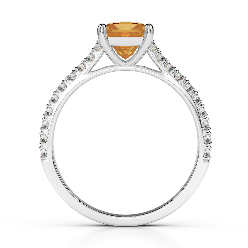 Gold / Platinum Round and Princess Cut Citrine and Diamond Engagement Ring AGDR-1217