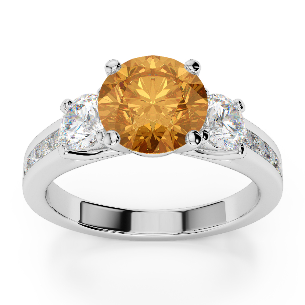 Gold / Platinum Round Cut Citrine and Diamond Engagement Ring AGDR-1218