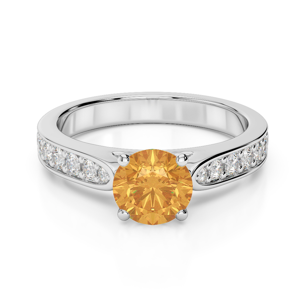 Gold / Platinum Round Cut Citrine and Diamond Engagement Ring AGDR-1221