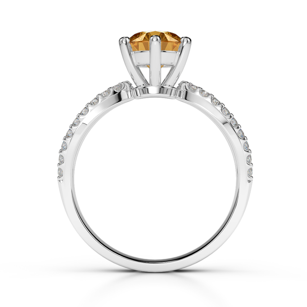 Gold / Platinum Round Cut Citrine and Diamond Engagement Ring AGDR-1223