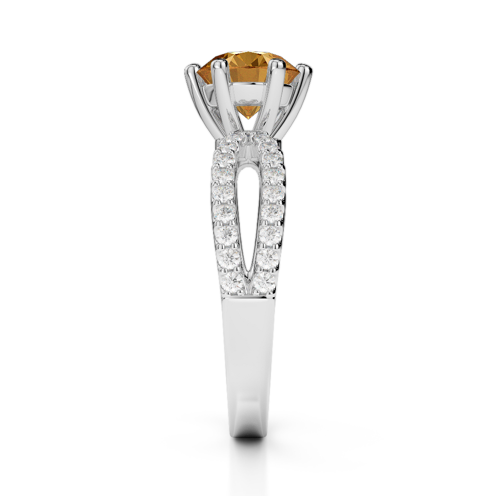 Gold / Platinum Round Cut Citrine and Diamond Engagement Ring AGDR-1223