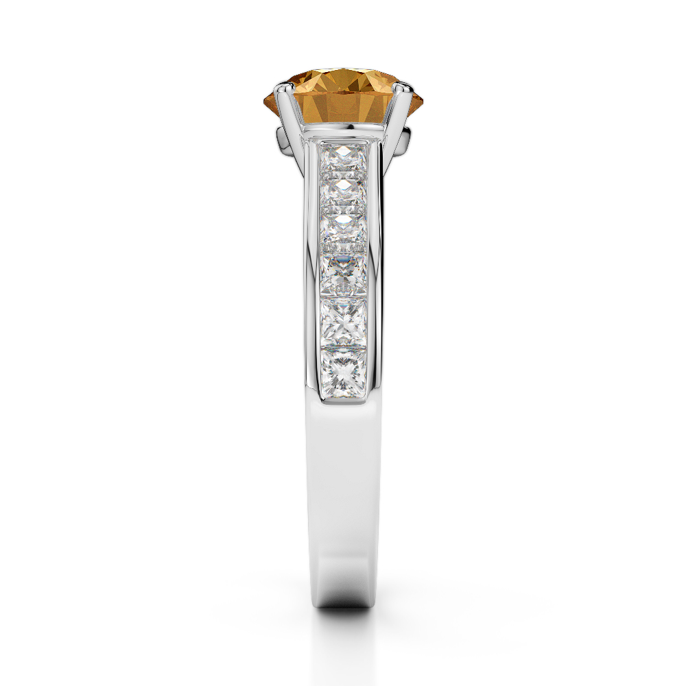 Gold / Platinum Round and Princess Cut Citrine and Diamond Engagement Ring AGDR-1224