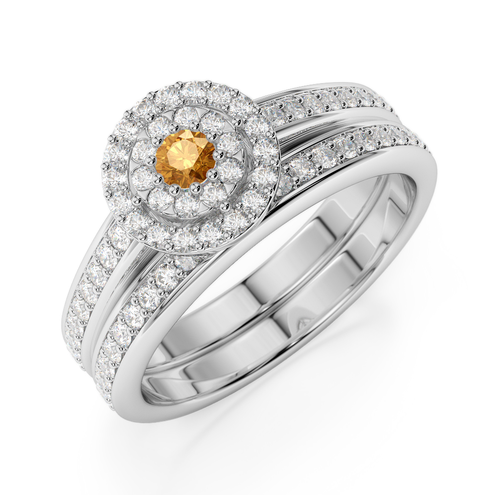 Gold / Platinum Round cut Citrine and Diamond Bridal Set Ring AGDR-1239