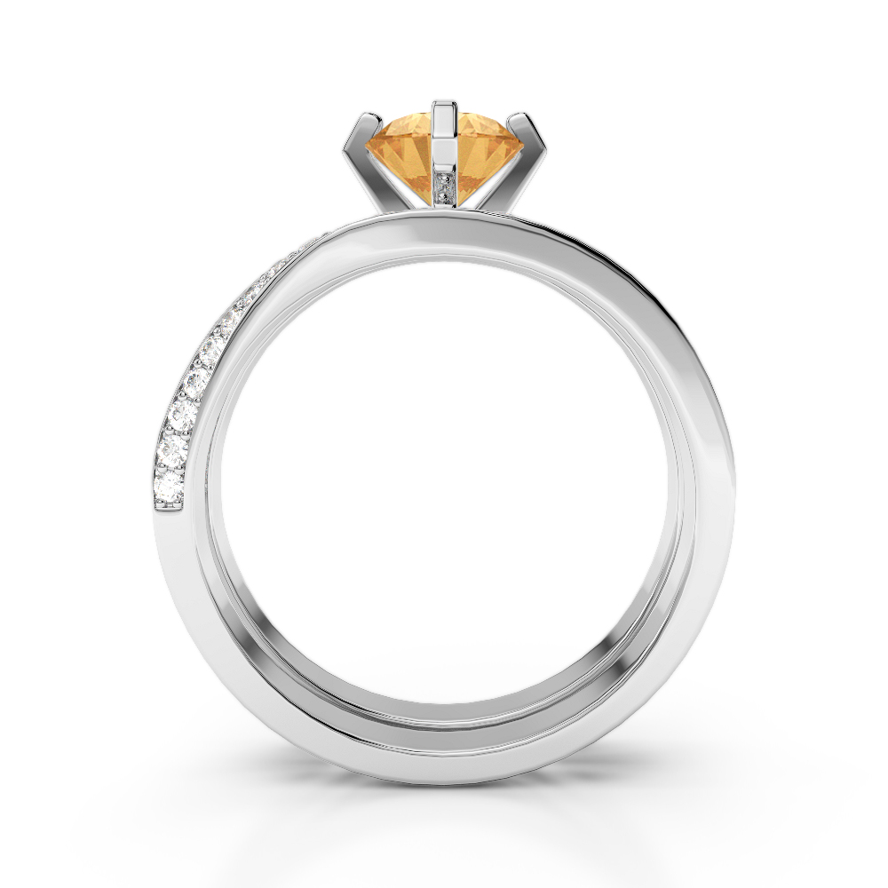 Gold / Platinum Round cut Citrine and Diamond Bridal Set Ring AGDR-2001