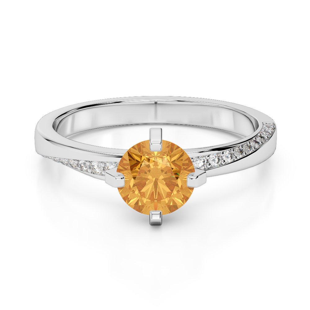 Gold / Platinum Round Cut Citrine and Diamond Engagement Ring AGDR-2002