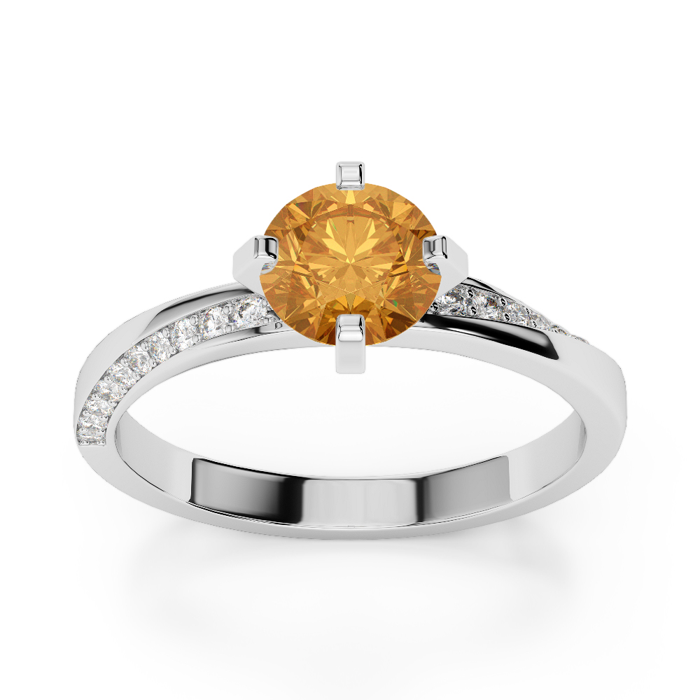 Gold / Platinum Round Cut Citrine and Diamond Engagement Ring AGDR-2002