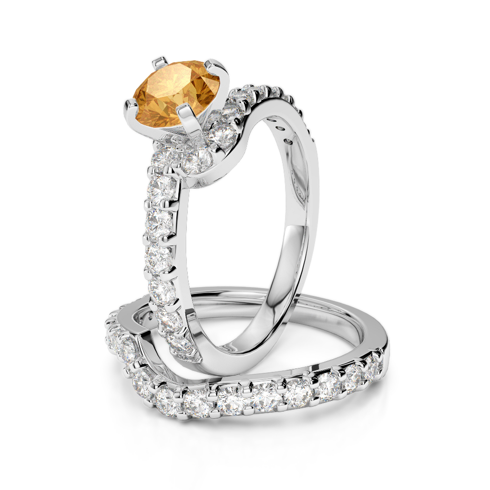 Gold / Platinum Round cut Citrine and Diamond Bridal Set Ring AGDR-2003