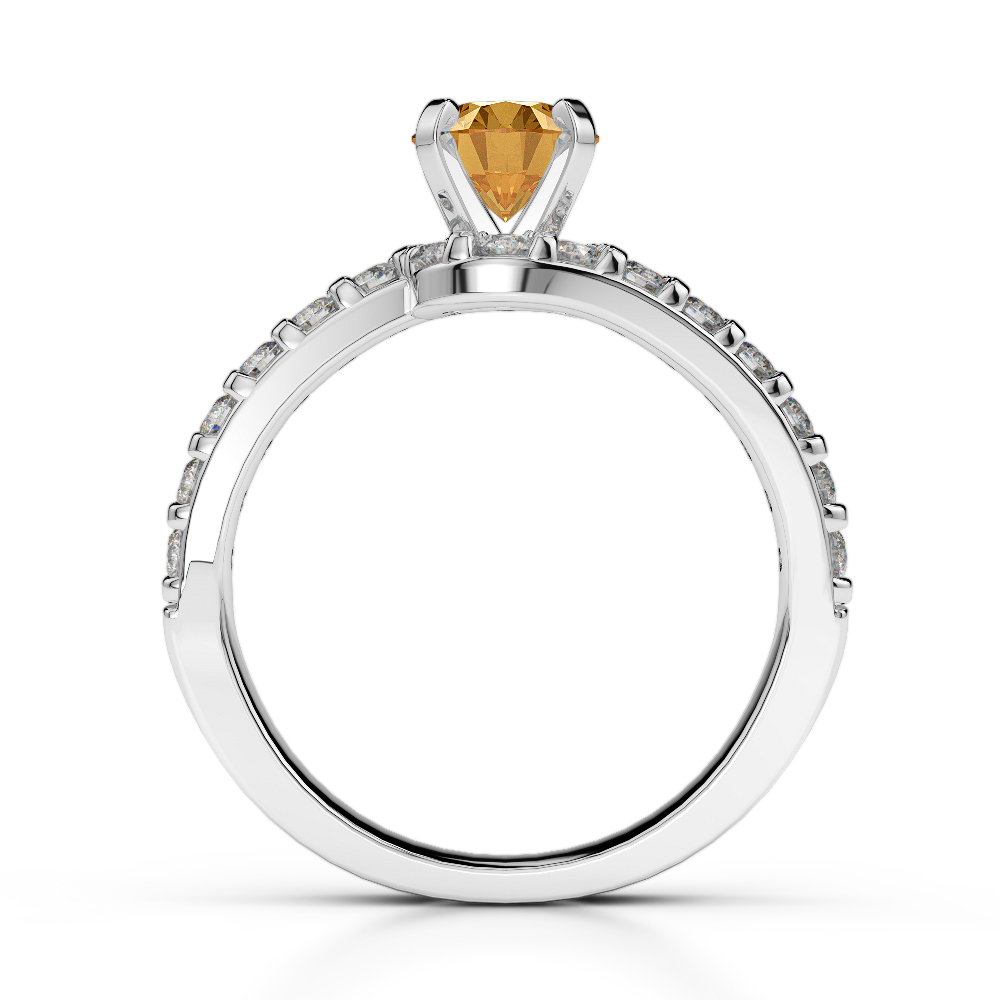 Gold / Platinum Round Cut Citrine and Diamond Engagement Ring AGDR-2004