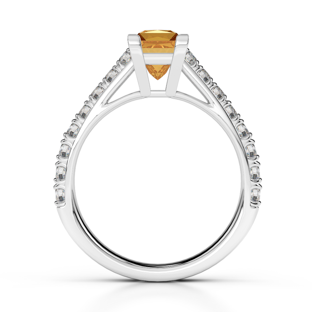 Gold / Platinum Round and Princess Cut Citrine and Diamond Engagement Ring AGDR-2008