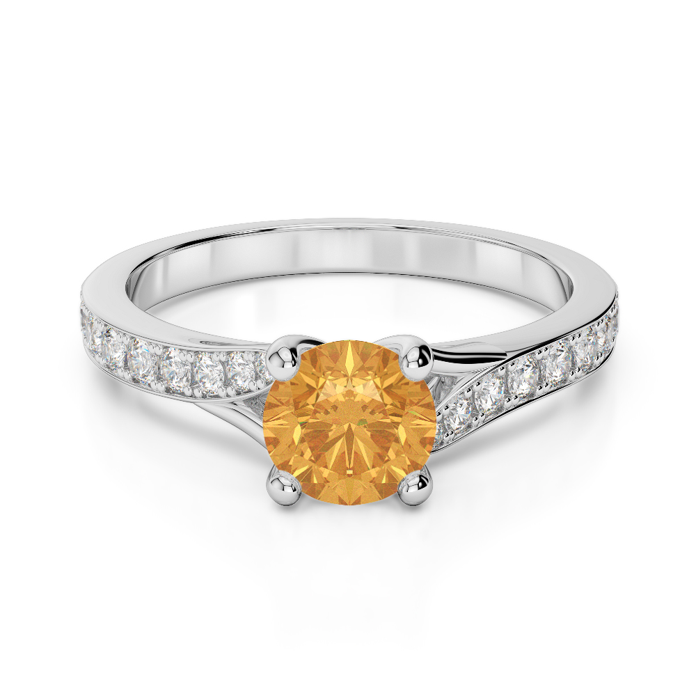 Gold / Platinum Round Cut Citrine and Diamond Engagement Ring AGDR-2012