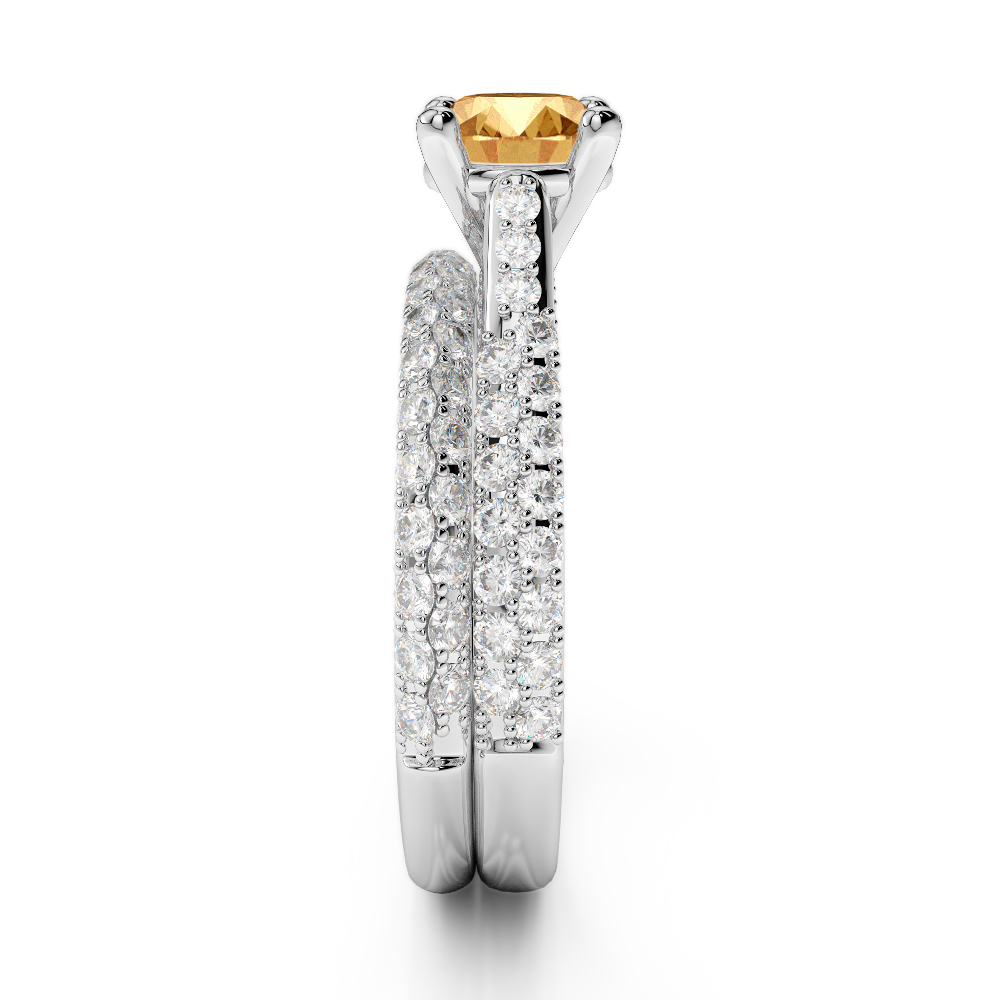 Gold / Platinum Round cut Citrine and Diamond Bridal Set Ring AGDR-2013