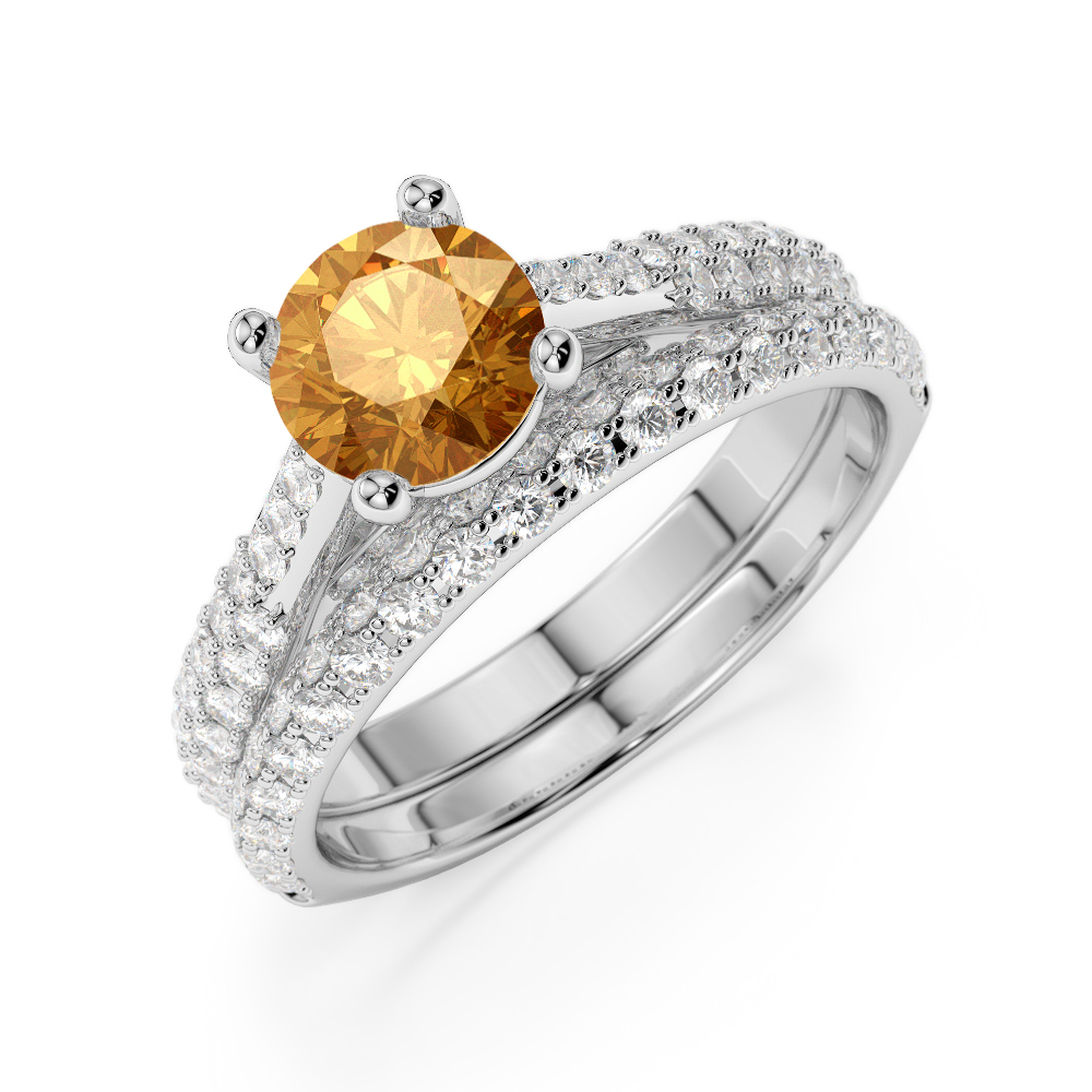 Gold / Platinum Round cut Citrine and Diamond Bridal Set Ring AGDR-2013
