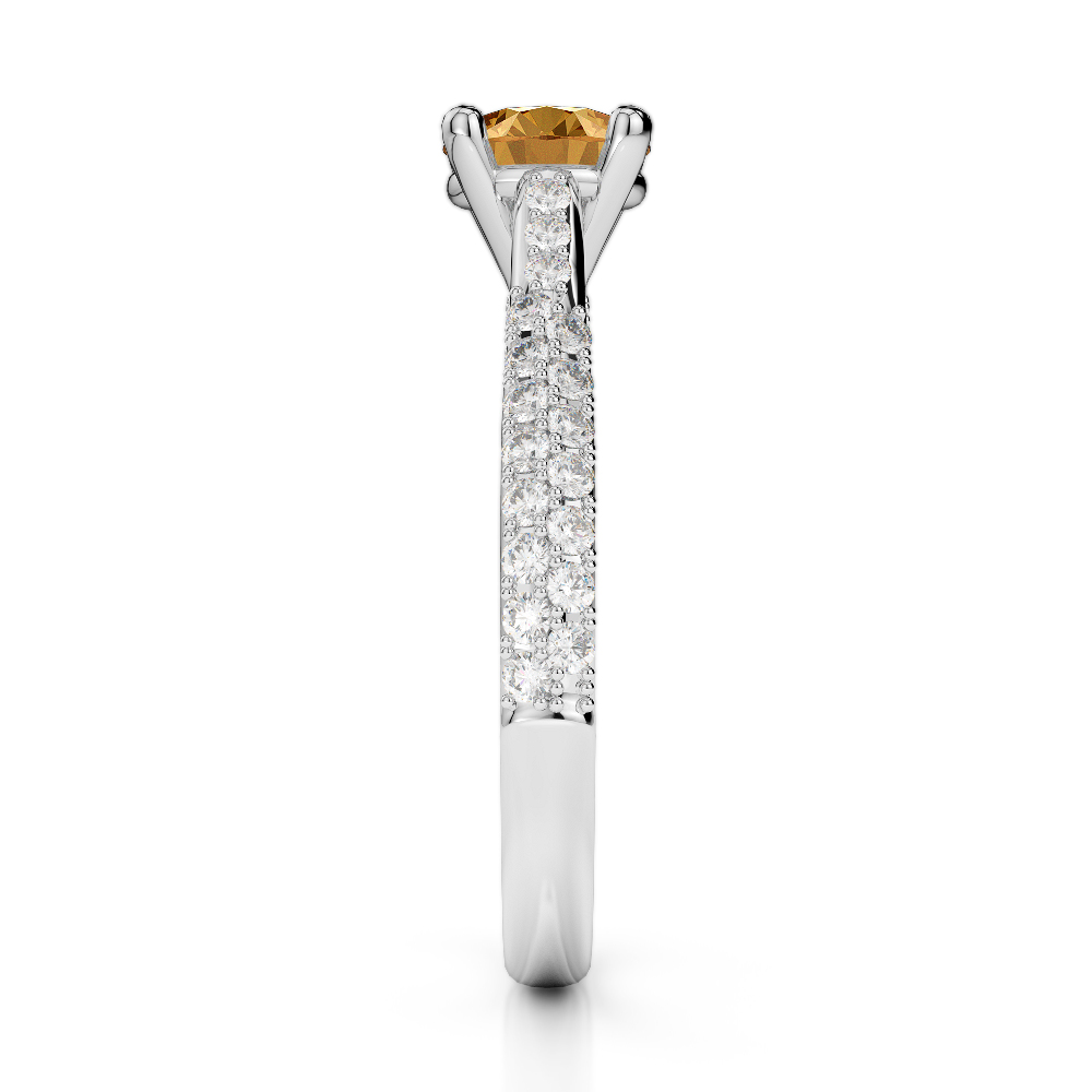 Gold / Platinum Round Cut Citrine and Diamond Engagement Ring AGDR-2014