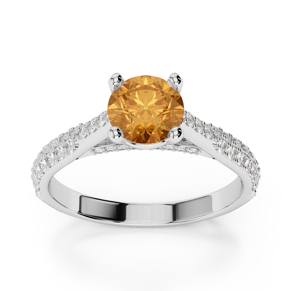 Gold / Platinum Round Cut Citrine and Diamond Engagement Ring AGDR-2014