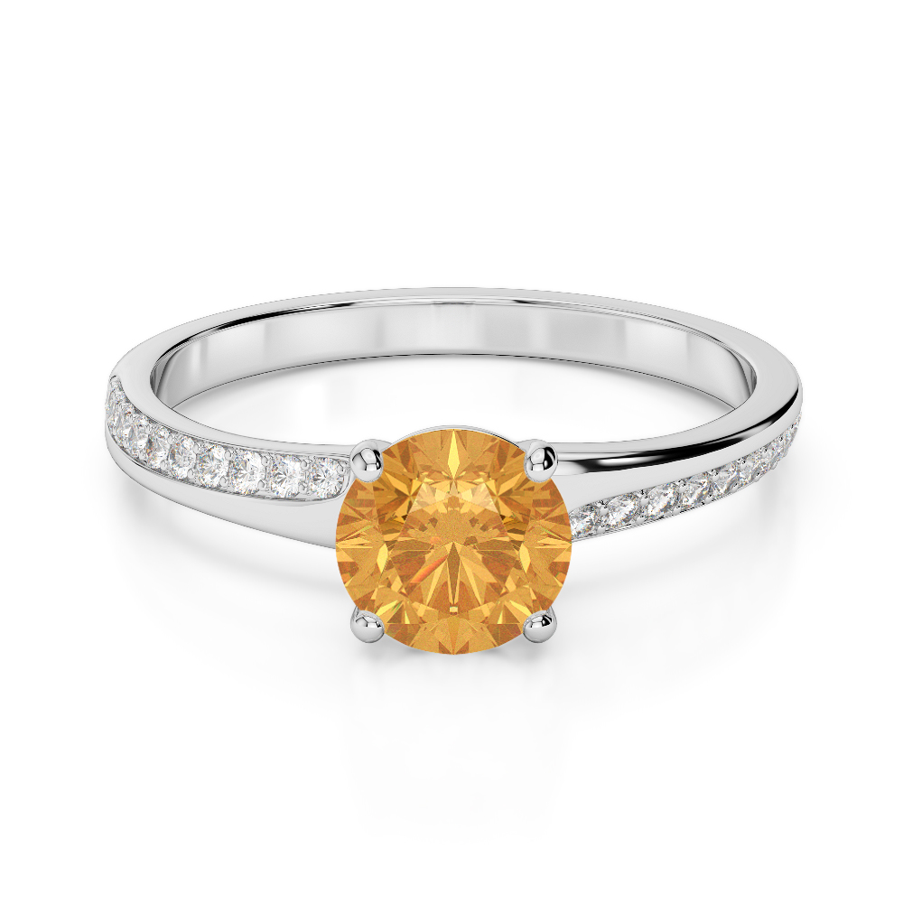 Gold / Platinum Round Cut Citrine and Diamond Engagement Ring AGDR-2016