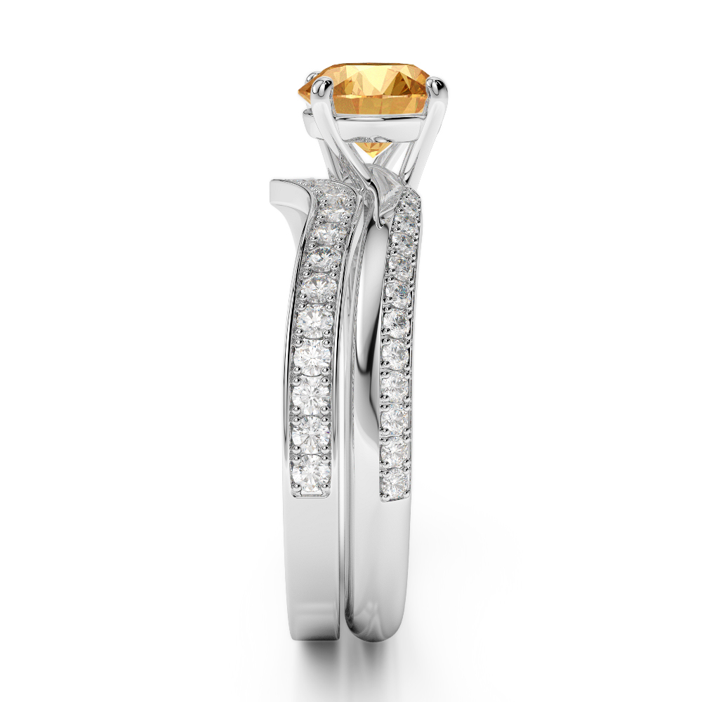 Gold / Platinum Round cut Citrine and Diamond Bridal Set Ring AGDR-2017
