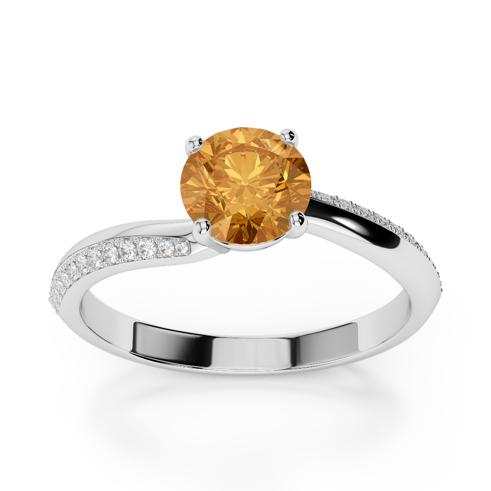 Gold / Platinum Round Cut Citrine and Diamond Engagement Ring AGDR-2018