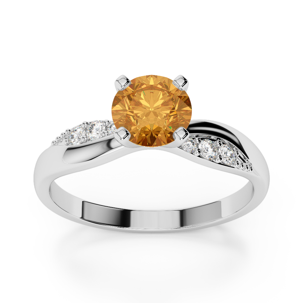 Gold / Platinum Round Cut Citrine and Diamond Engagement Ring AGDR-2024