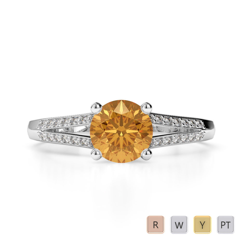 Gold platinum round cut citrine and diamond engagement ring agdr 2038