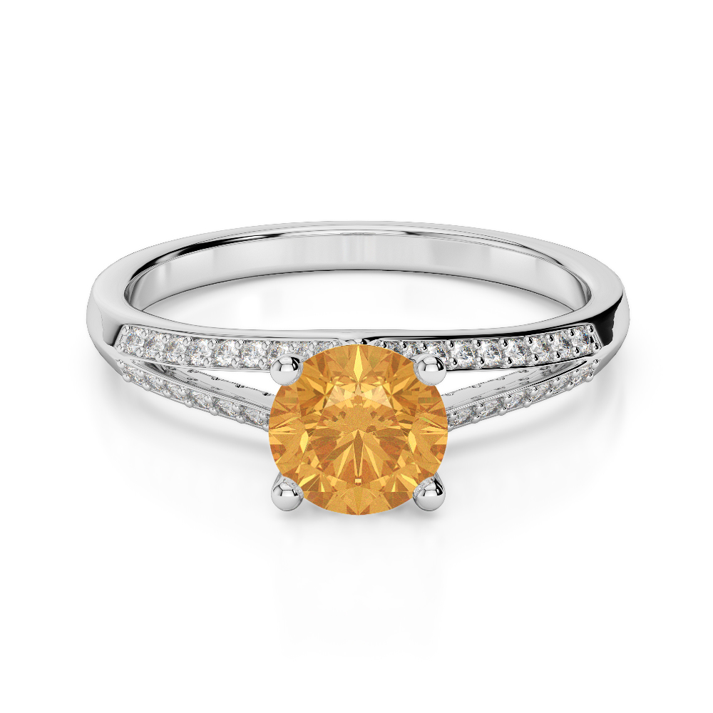 Gold / Platinum Round Cut Citrine and Diamond Engagement Ring AGDR-2038