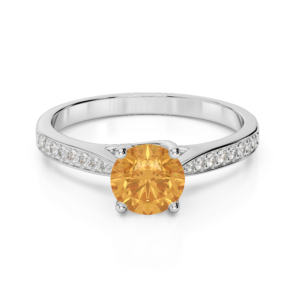 Gold / Platinum Round Cut Citrine and Diamond Engagement Ring AGDR-2054