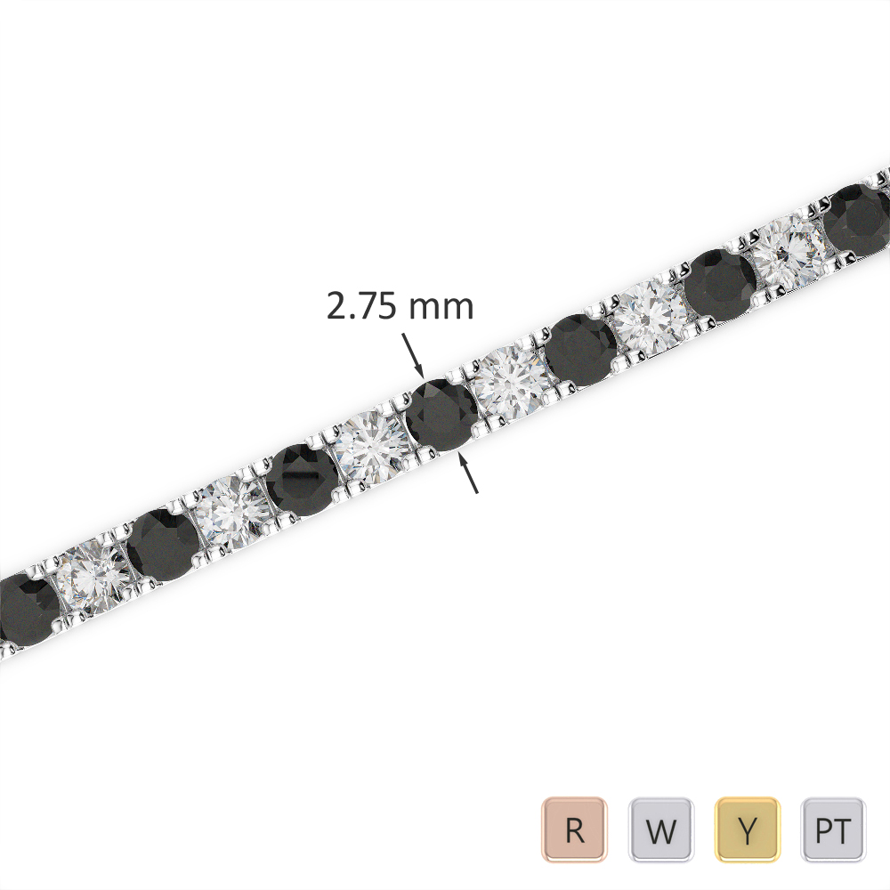 Gold / Platinum Round Cut Black Diamond with Diamond Bracelet AGBRL-1018