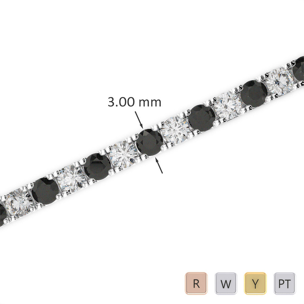 Gold / Platinum Round Cut Black Diamond with Diamond Bracelet AGBRL-1019