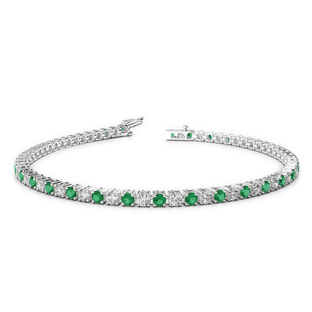 Gold / Platinum Round Cut Emerald and Diamond Bracelet AGBRL-1007
