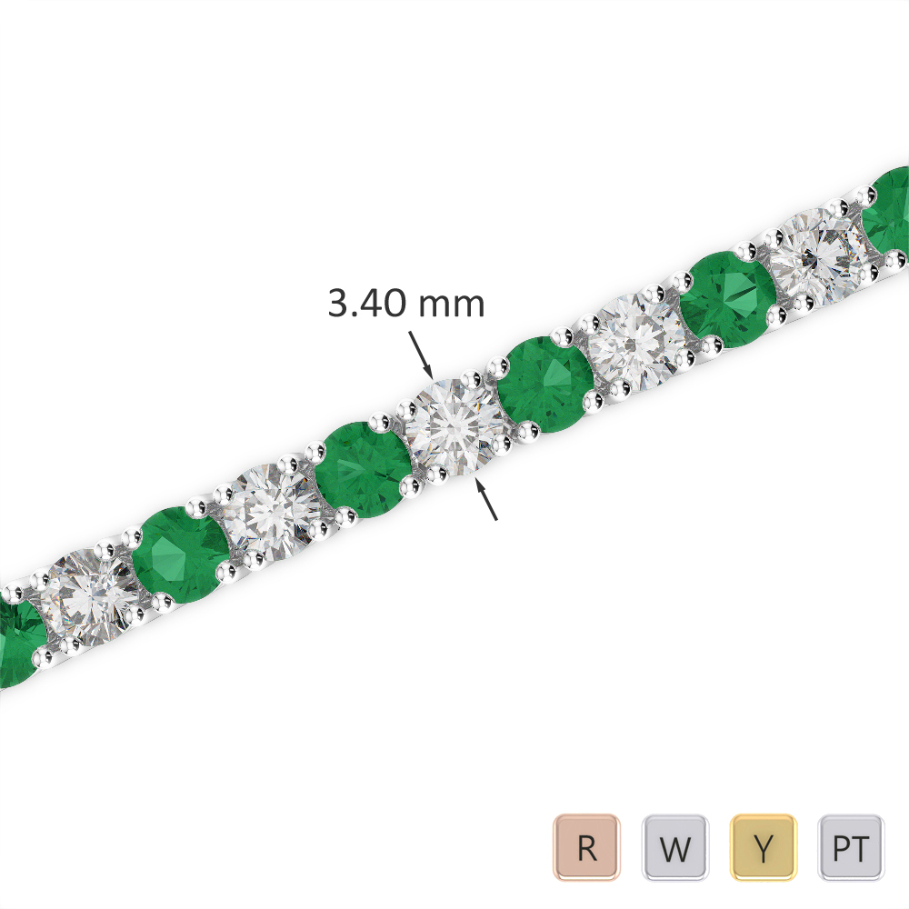 Gold / Platinum Round Cut Emerald and Diamond Bracelet AGBRL-1009