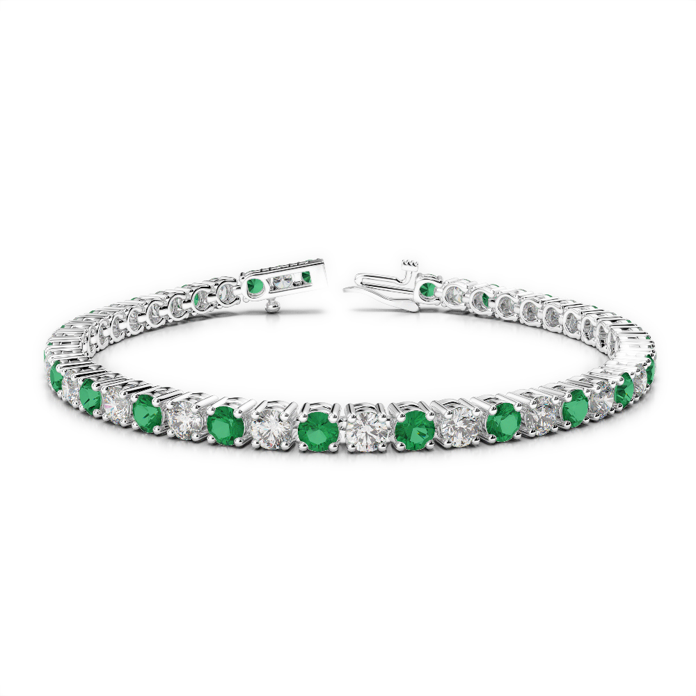 Gold / Platinum Round Cut Emerald and Diamond Bracelet AGBRL-1011