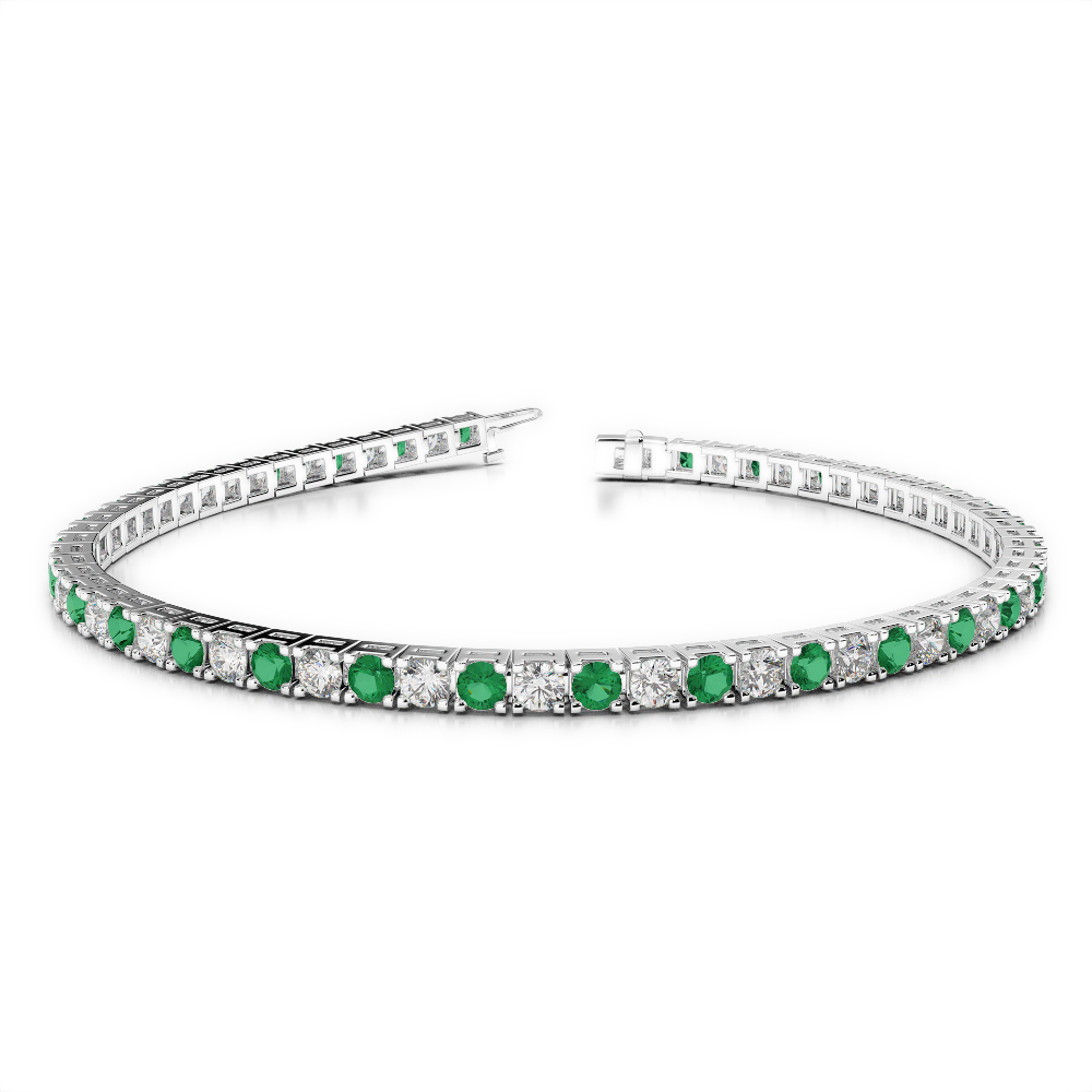 Gold / Platinum Round Cut Emerald and Diamond Bracelet AGBRL-1019