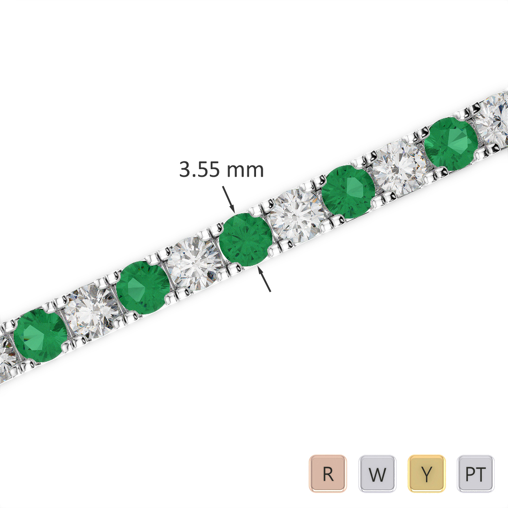 Gold / Platinum Round Cut Emerald and Diamond Bracelet AGBRL-1020