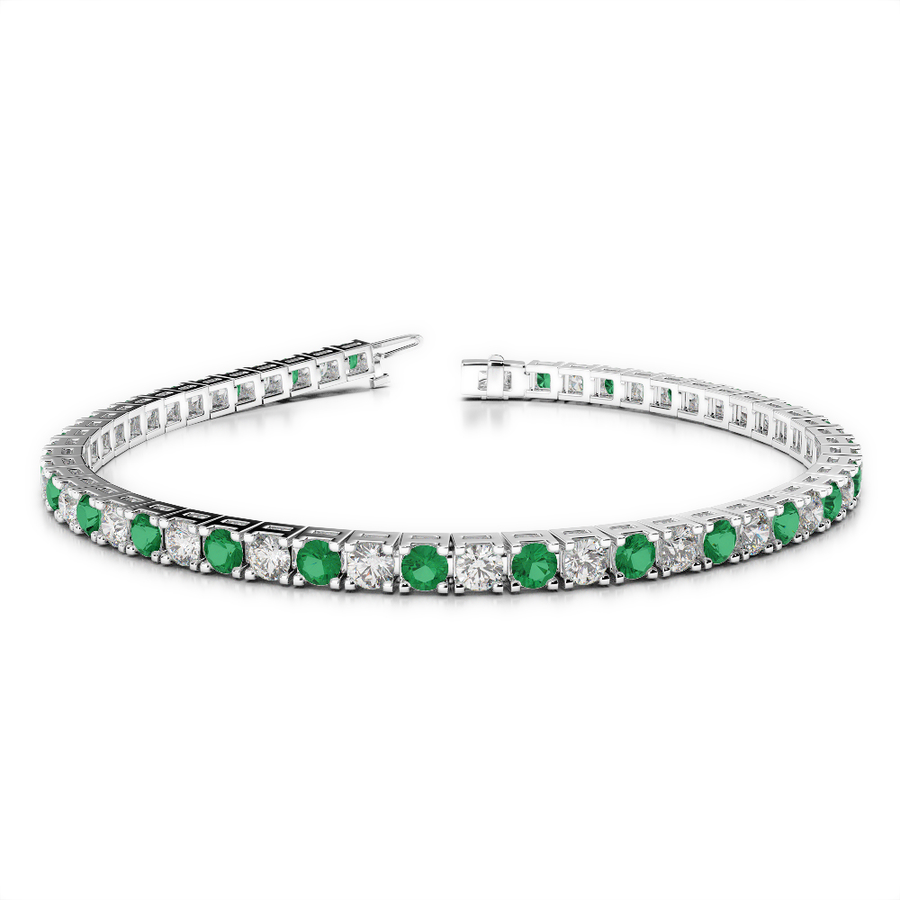Gold / Platinum Round Cut Emerald and Diamond Bracelet AGBRL-1020