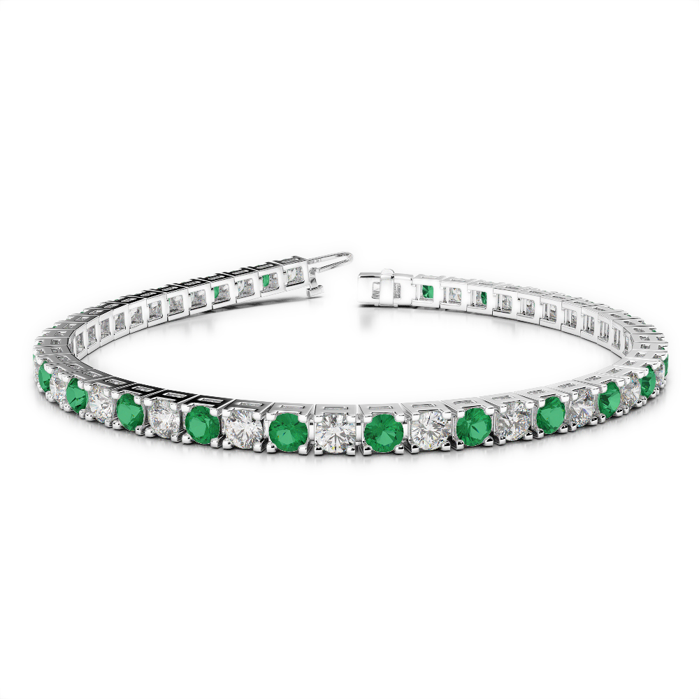 Gold / Platinum Round Cut Emerald and Diamond Bracelet AGBRL-1021