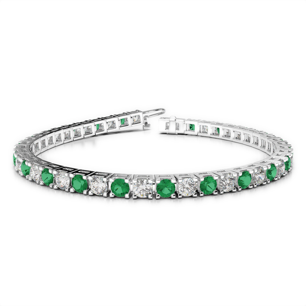 Gold / Platinum Round Cut Emerald and Diamond Bracelet AGBRL-1022