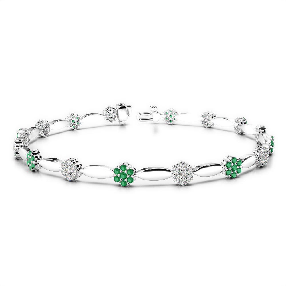 Gold / Platinum Round Cut Emerald and Diamond Bracelet AGBRL-1029