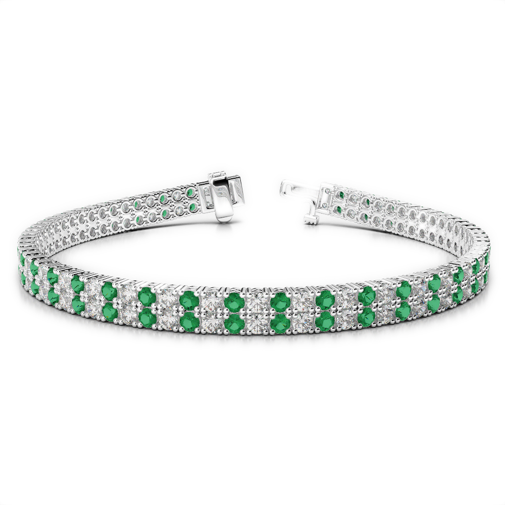 Gold / Platinum Round Cut Emerald and Diamond Bracelet AGBRL-1035