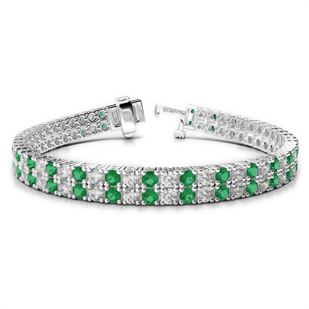 Gold / Platinum Round Cut Emerald and Diamond Bracelet AGBRL-1038