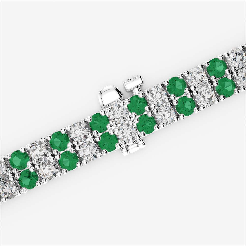 Gold / Platinum Round Cut Emerald and Diamond Bracelet AGBRL-1038