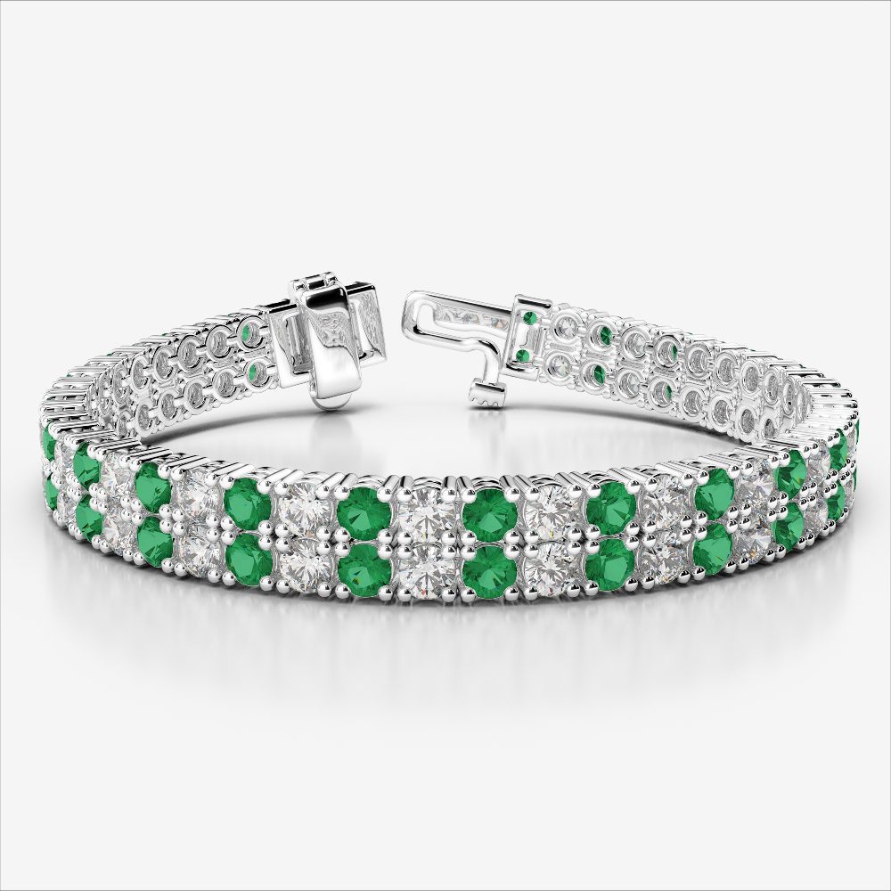 Gold / Platinum Round Cut Emerald and Diamond Bracelet AGBRL-1040