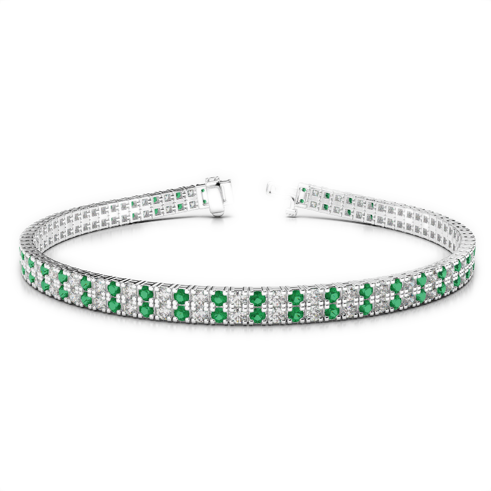 Gold / Platinum Round Cut Emerald and Diamond Bracelet AGBRL-1043