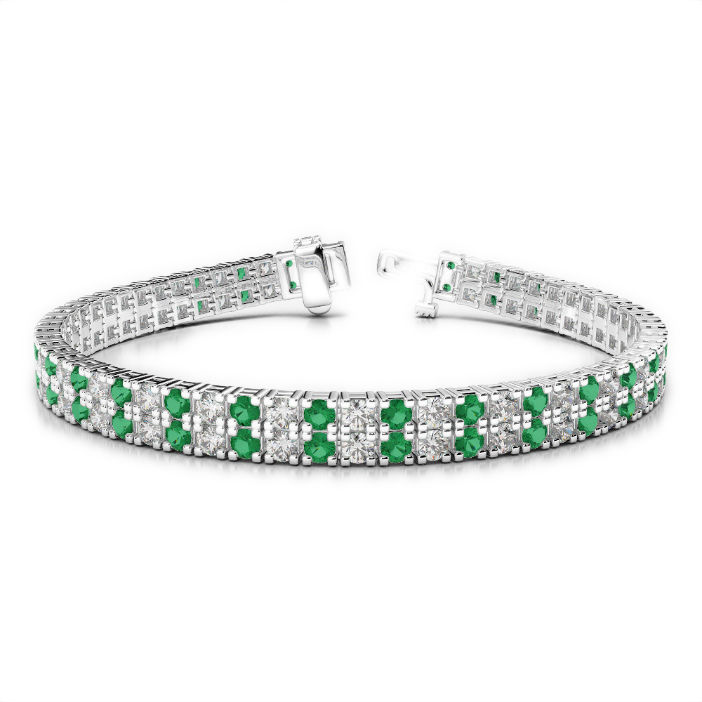 Gold / Platinum Round Cut Emerald and Diamond Bracelet AGBRL-1048