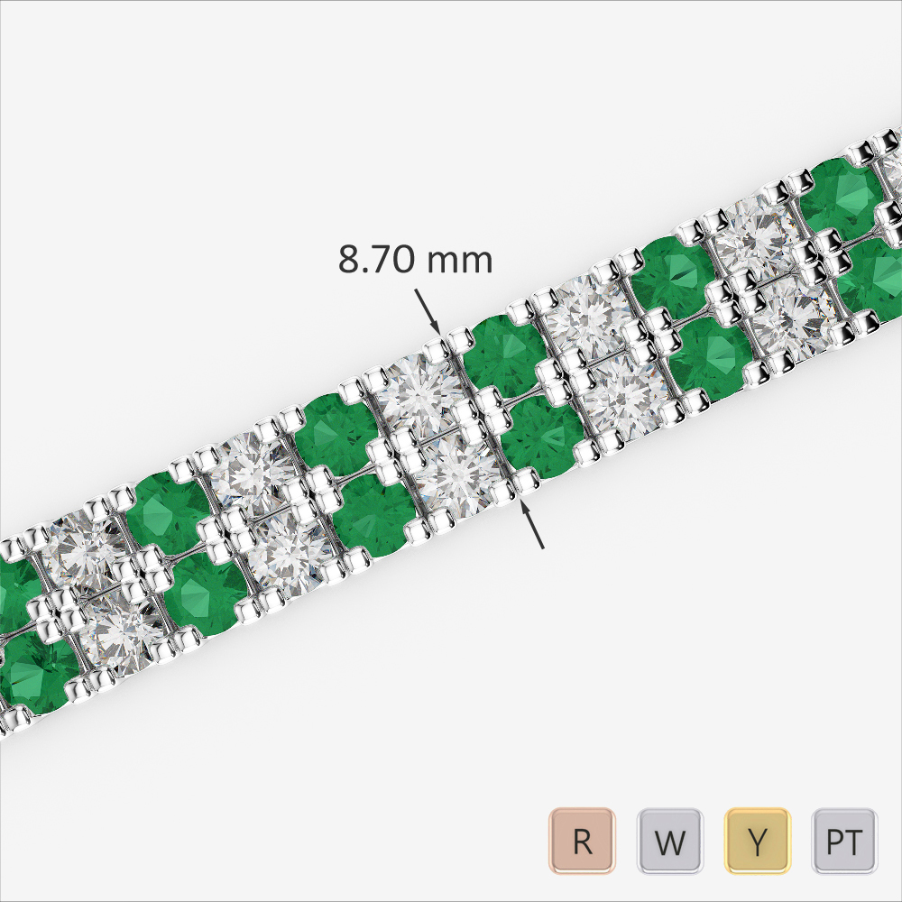 Gold / Platinum Round Cut Emerald and Diamond Bracelet AGBRL-1051