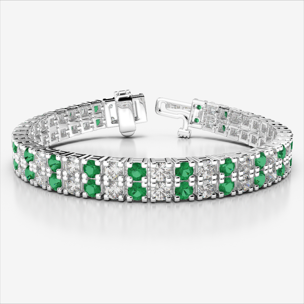 Gold / Platinum Round Cut Emerald and Diamond Bracelet AGBRL-1051