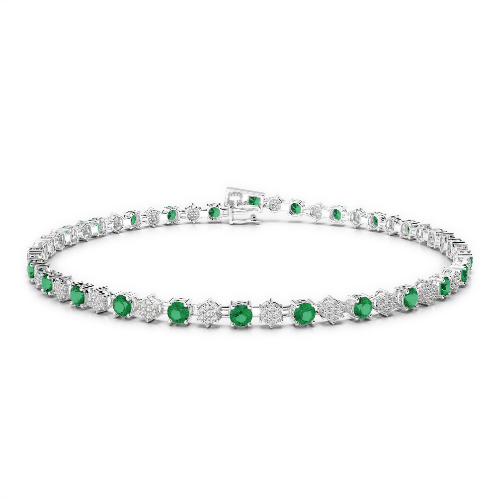 Gold / Platinum Round Cut Emerald and Diamond Bracelet AGBRL-1052