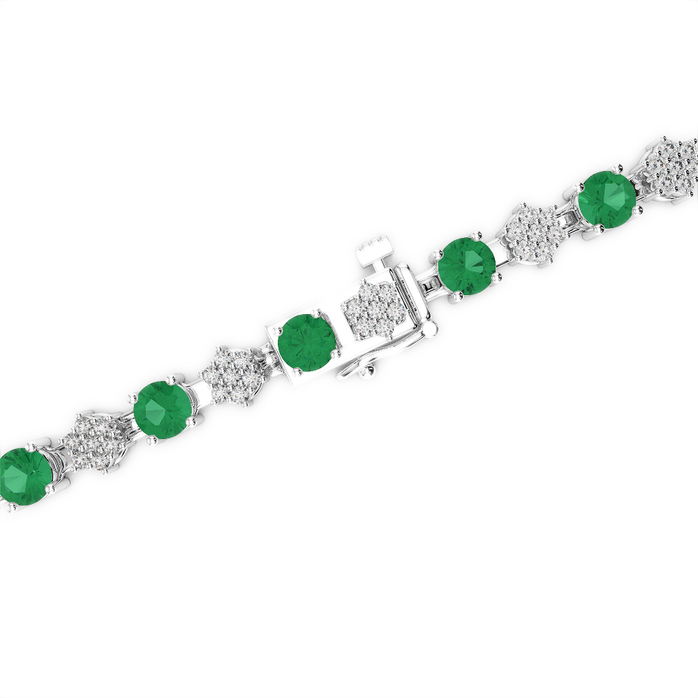 Gold / Platinum Round Cut Emerald and Diamond Bracelet AGBRL-1052