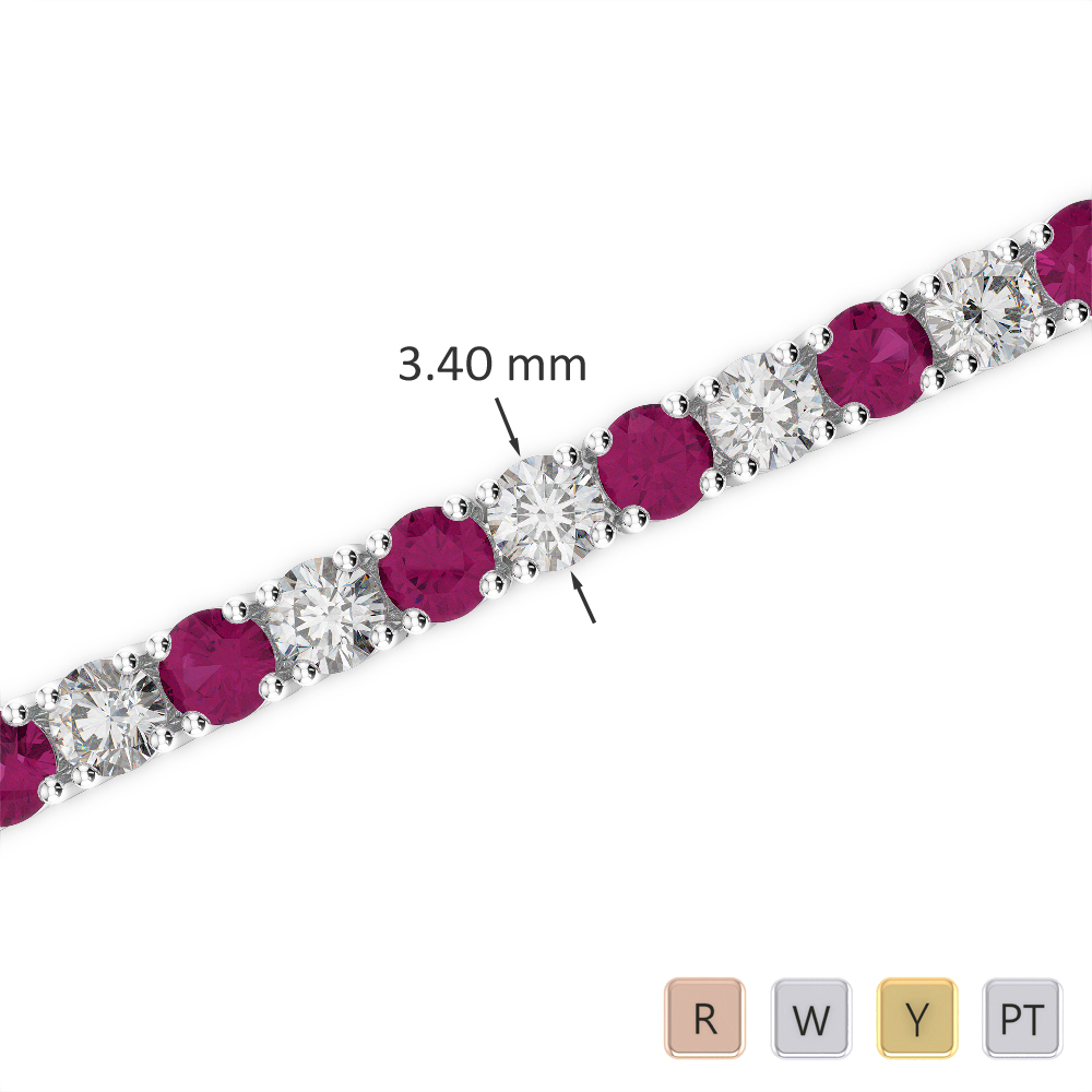 Gold / Platinum Round Cut Ruby and Diamond Bracelet AGBRL-1009