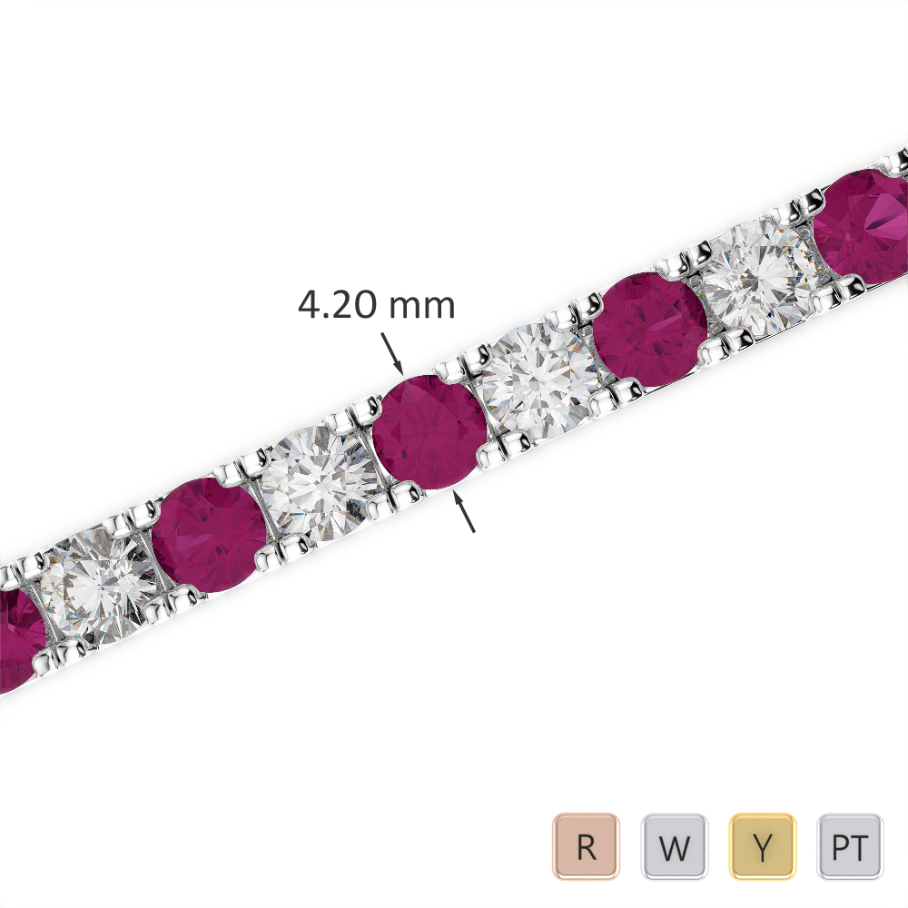 Gold / Platinum Round Cut Ruby and Diamond Bracelet AGBRL-1022